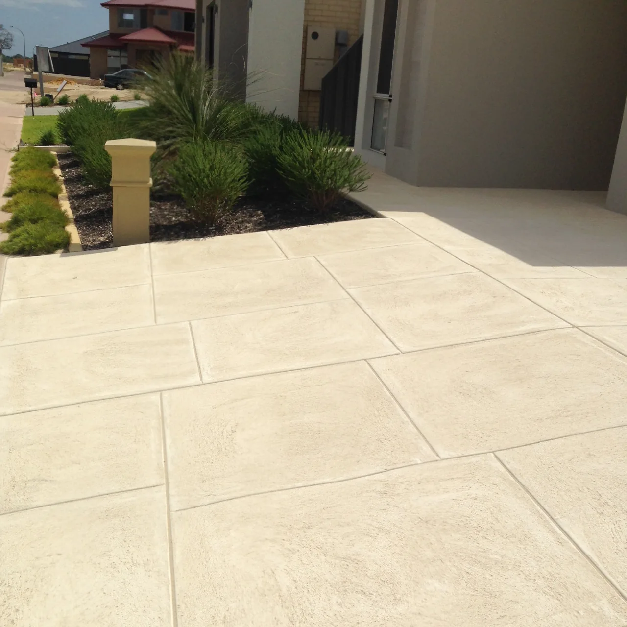 Poured liquid limestone paving